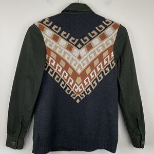 Anthropologie Left On Houston Utility Jacket Size XS Green w Aztec Knit Back